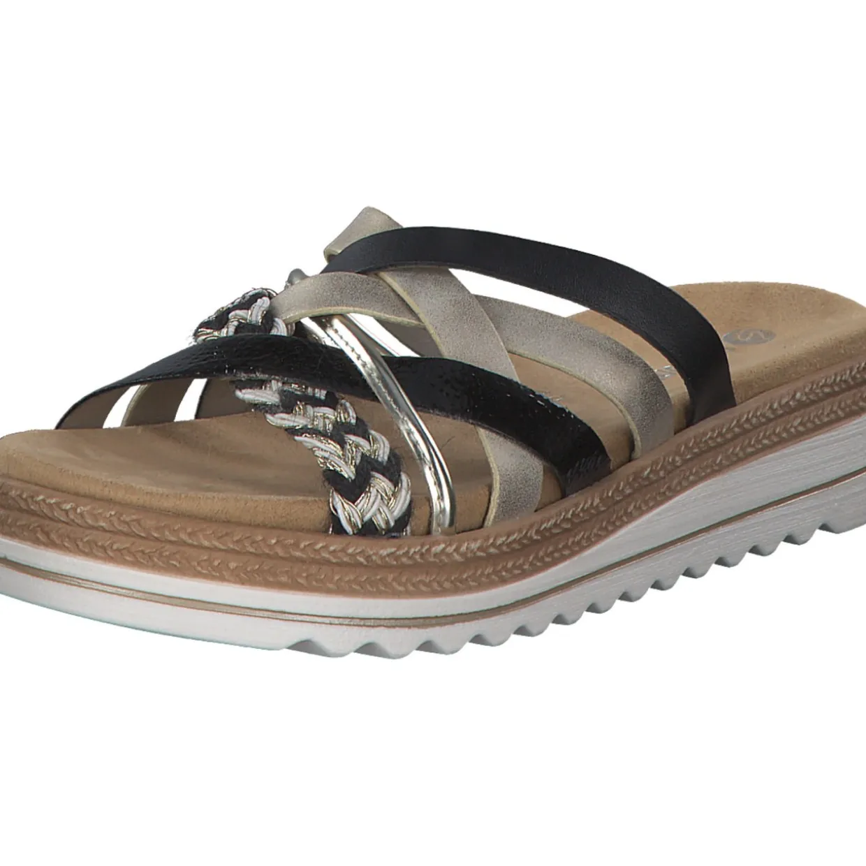 Remonte D0Q50, Plateau-Pantoletten, Damen, schwarz-weiss-gold/gold/musche