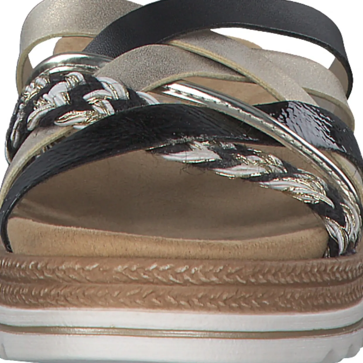 Remonte D0Q50, Plateau-Pantoletten, Damen, schwarz-weiss-gold/gold/musche
