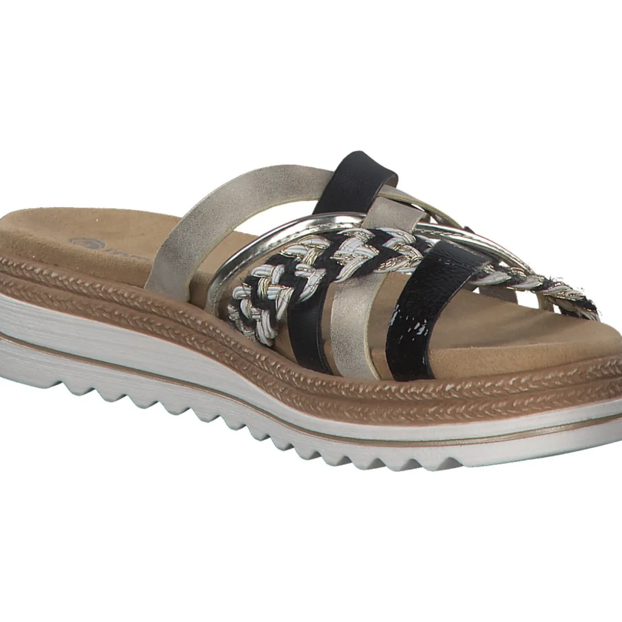 Remonte D0Q50, Plateau-Pantoletten, Damen, schwarz-weiss-gold/gold/musche