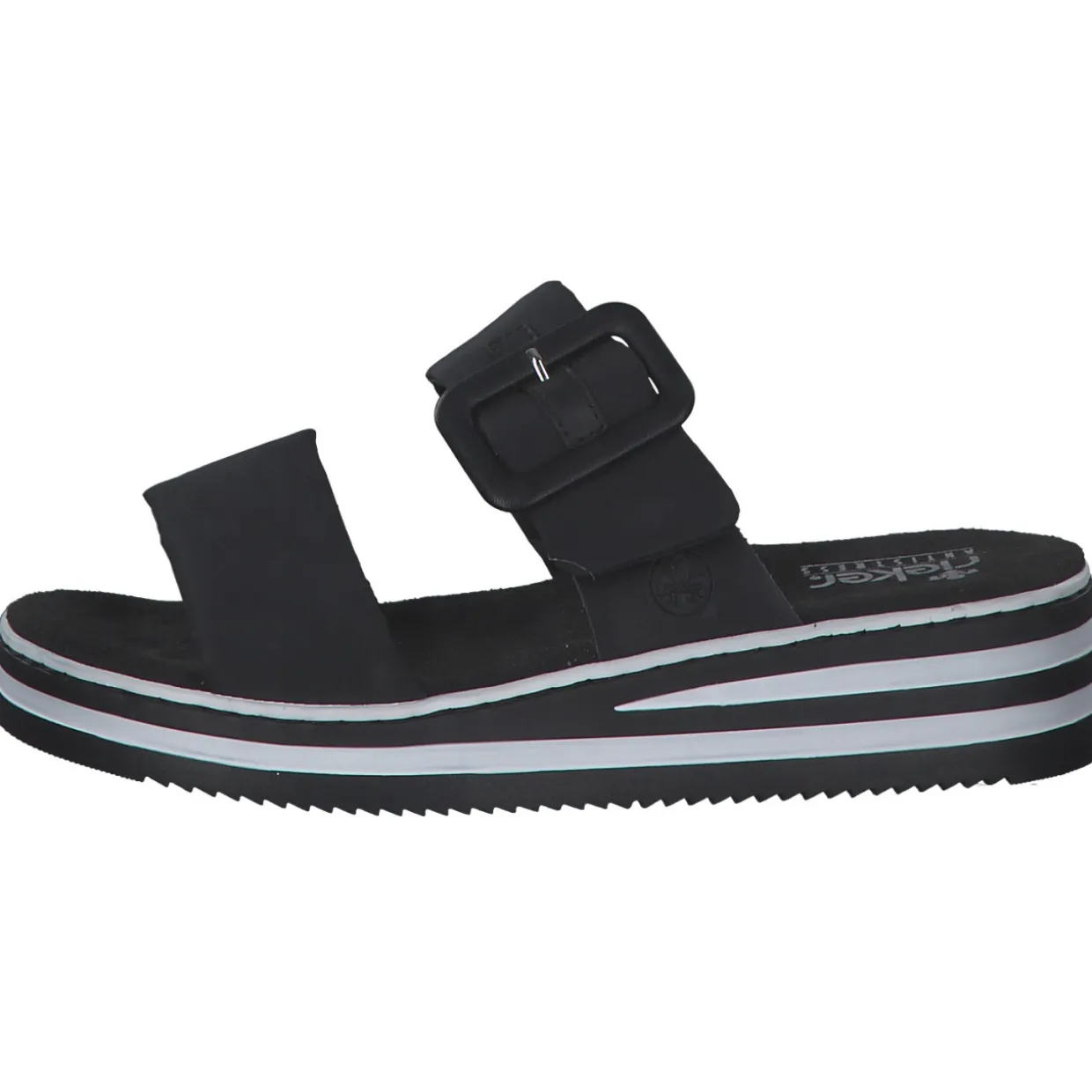 Rieker V0299, Plateau-Pantoletten, Damen, schwarz/schwarz